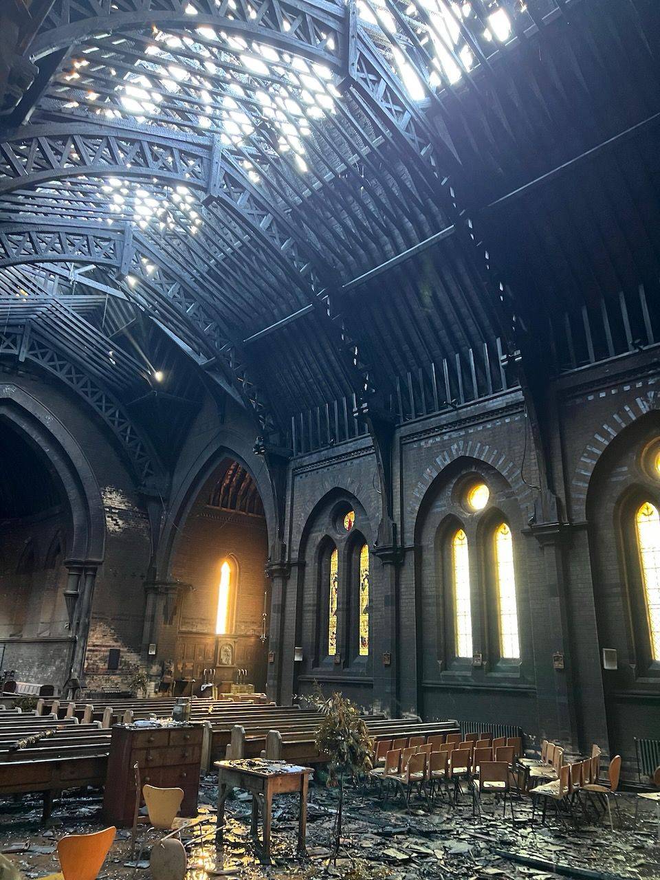 Saint Andrew’s Parish in Leicester, England, after it was damaged by a fire on July 28, 2026. (Credit: Rev. Johannes Arens.)