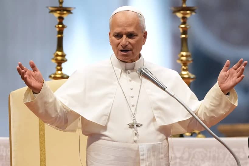 Pope Leo XIV delivers a blessing in St. Peter's Basilica, on the occasion of the weekly general audience at the Vatican, Wednesday, Aug. 5, 2026. (Credit: Gregorio Borgia/AP.)