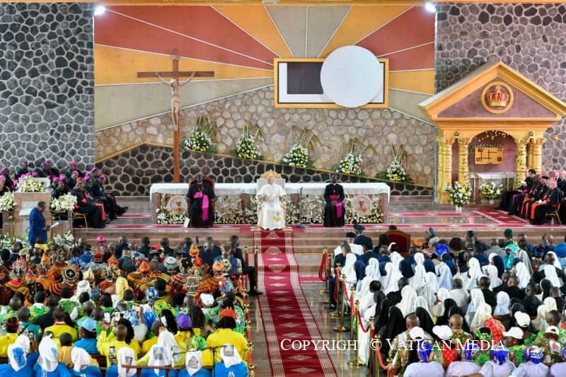 Pope Leo XIV with religious and traditional leaders in St. Joseph's Cathedral, Bamenda, Cameroon, on 16 April 2026. (Image ©Vatican Media)