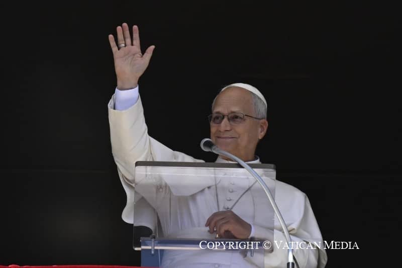 Pope Leo XIV waves to pilgrims and tourists at the Angelus on Sunday, 13 Sept. 2026 in the Vatican. (Image ©Vatican Media)