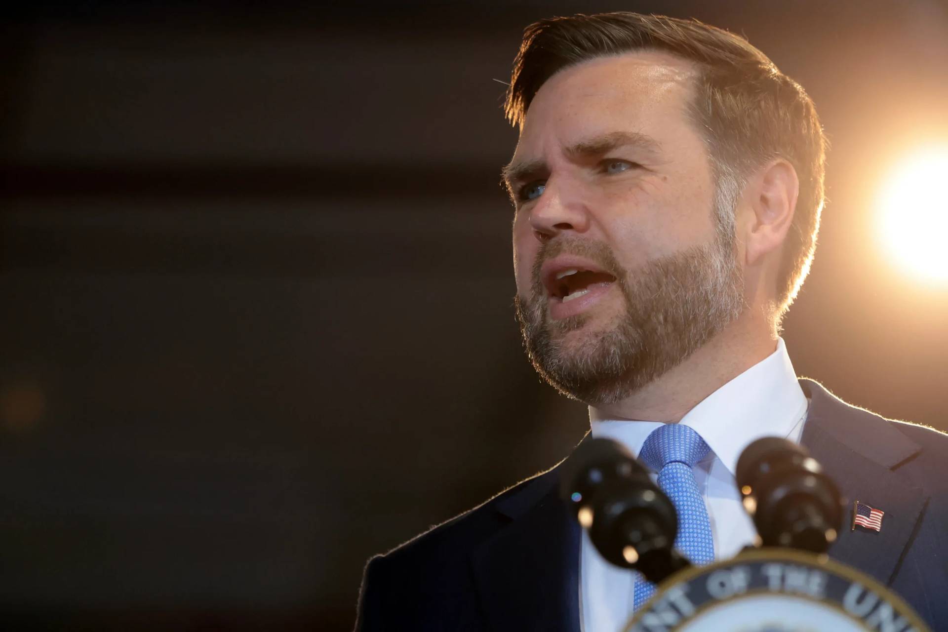 Vice President JD Vance speaks at CompoTech headquarters, Monday, August 24, 2026 in Brewer, Maine. (Credit: Anna Moneymaker/Pool Photo via AP.)