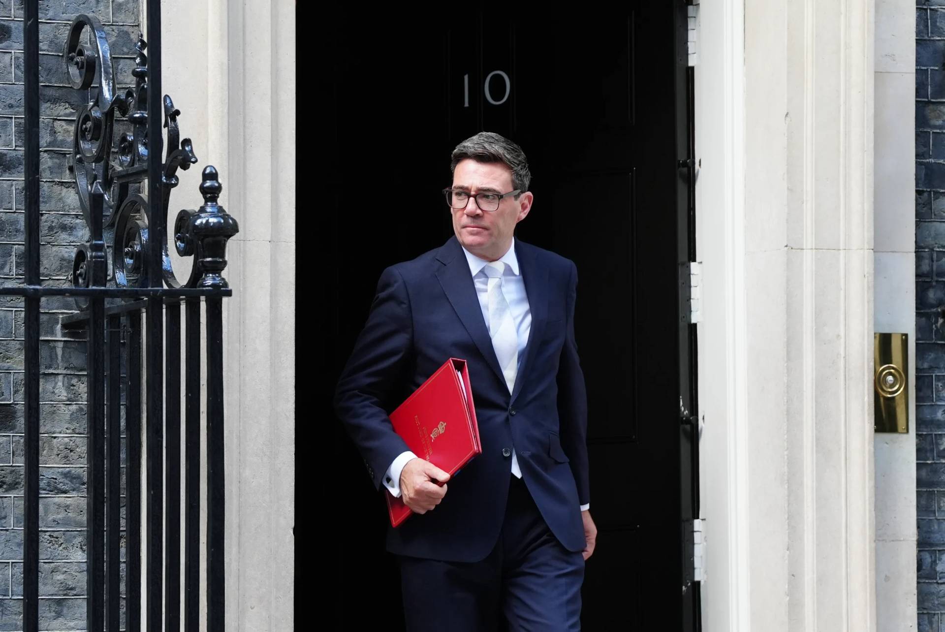 Prime Minister Andy Burnham leaves 10 Downing Street in London, England, on Sept. 1, 2026. (Credit: Stefan Rousseau/PA via AP.)