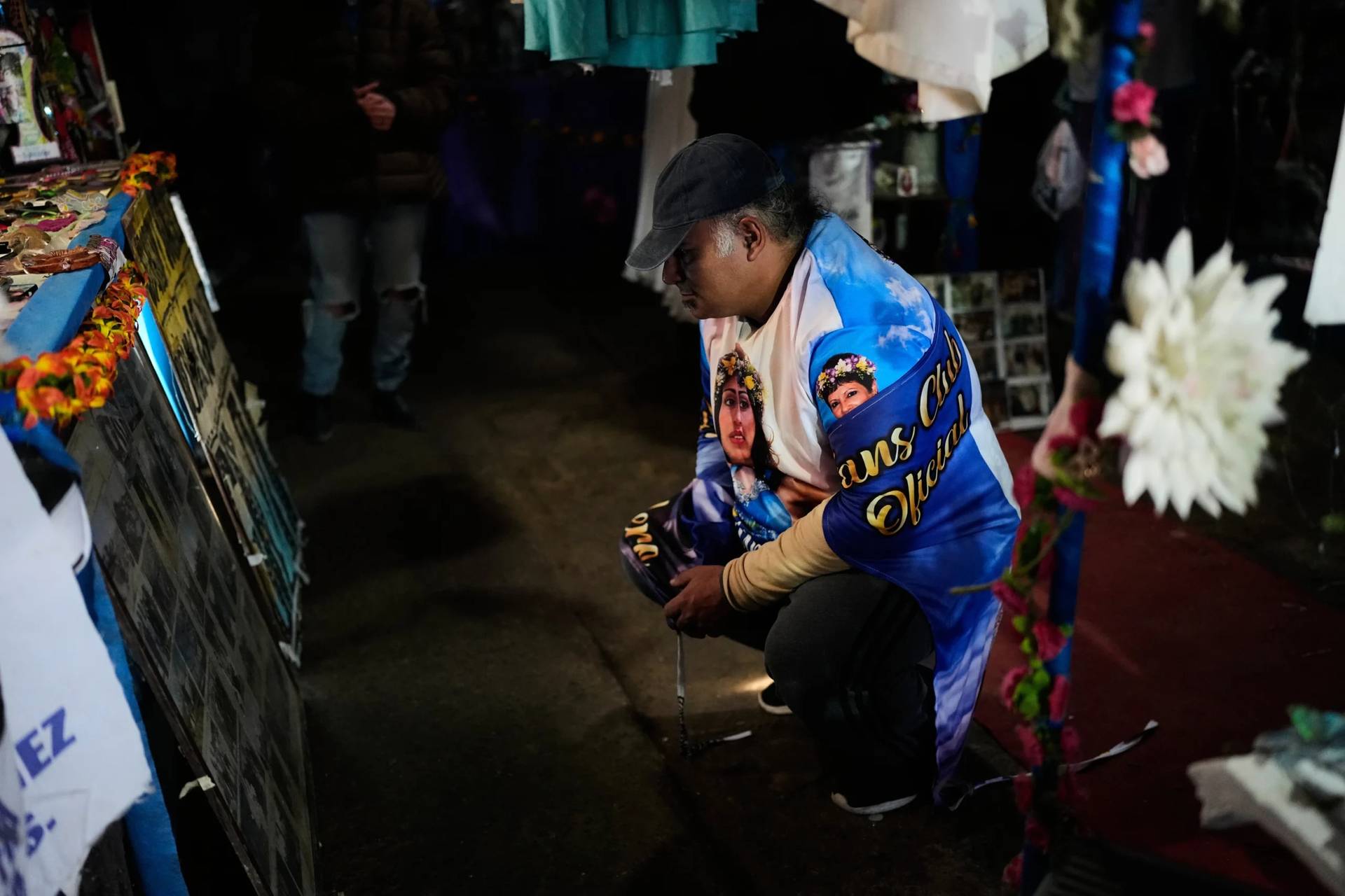 A man prays at a sanctuary dedicated to late Argentine singer Gilda on the 30th anniversary of her death in a bus crash, in Entre Rios, Argentina, Monday, Sept. 7, 2026. (Credit: Natacha Pisarenko/AP.)