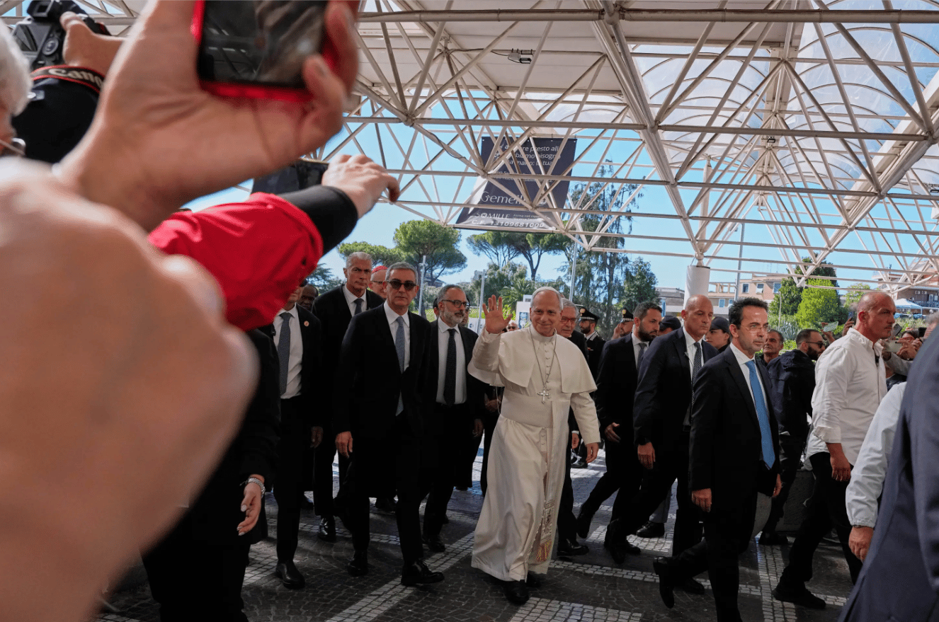 Pope Leo XIV arrives at the Agostino Gemelli Polyclinic in Rome on Tuesday, Oct. 13, 2026, where doctors expect to remove a lung nodule. (Credit: Alessandra Tarantino/AP.)