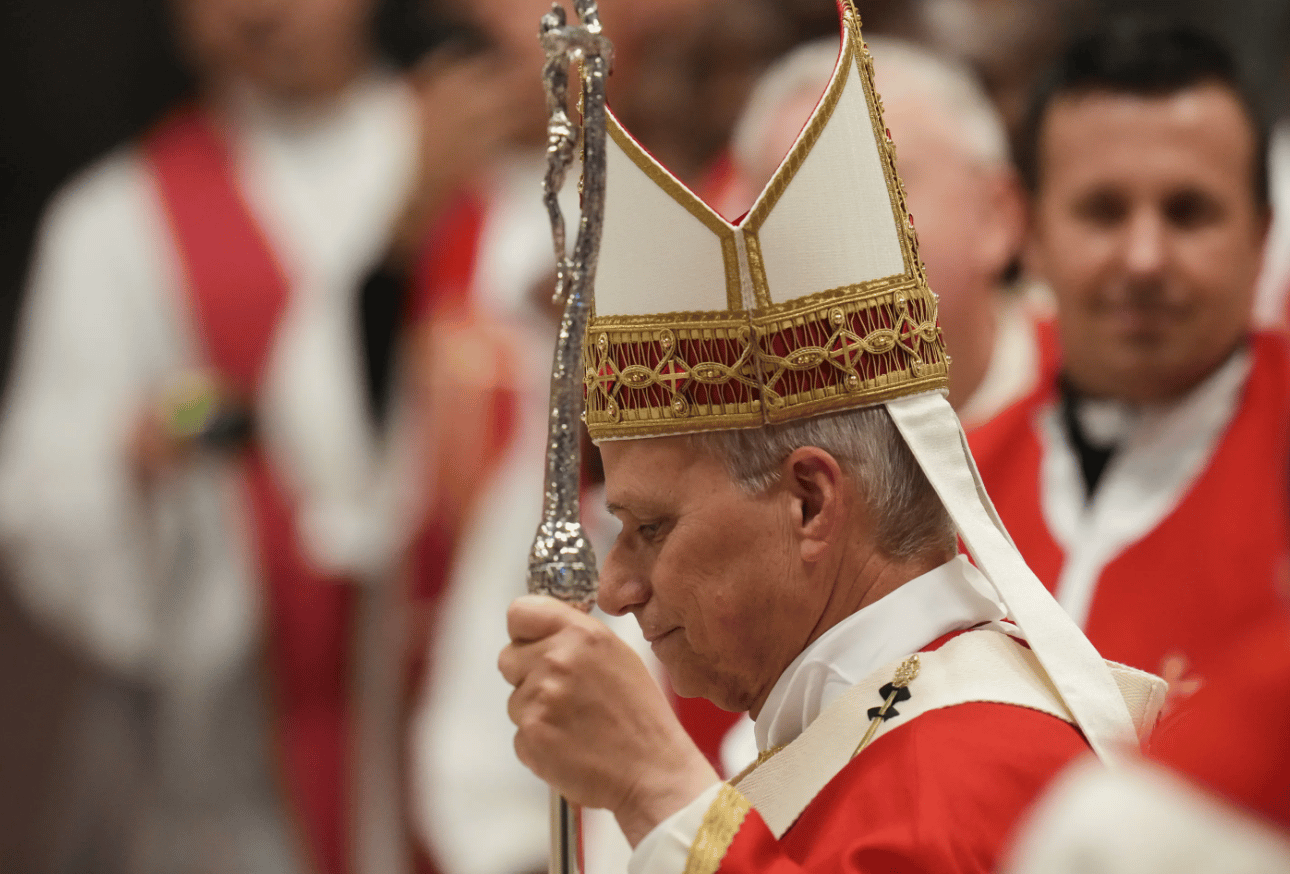 Pope Leo XIV arrives to celebrate a mass in St. Peter's Basilica at the Vatican, Thursday, Oct.8, 2026, for the annual opening of the academic year at pontifical universities, joining Rome's 22 pontifical institutions and numerous others worldwide. (Credit: Gregorio Borgia/AP.)