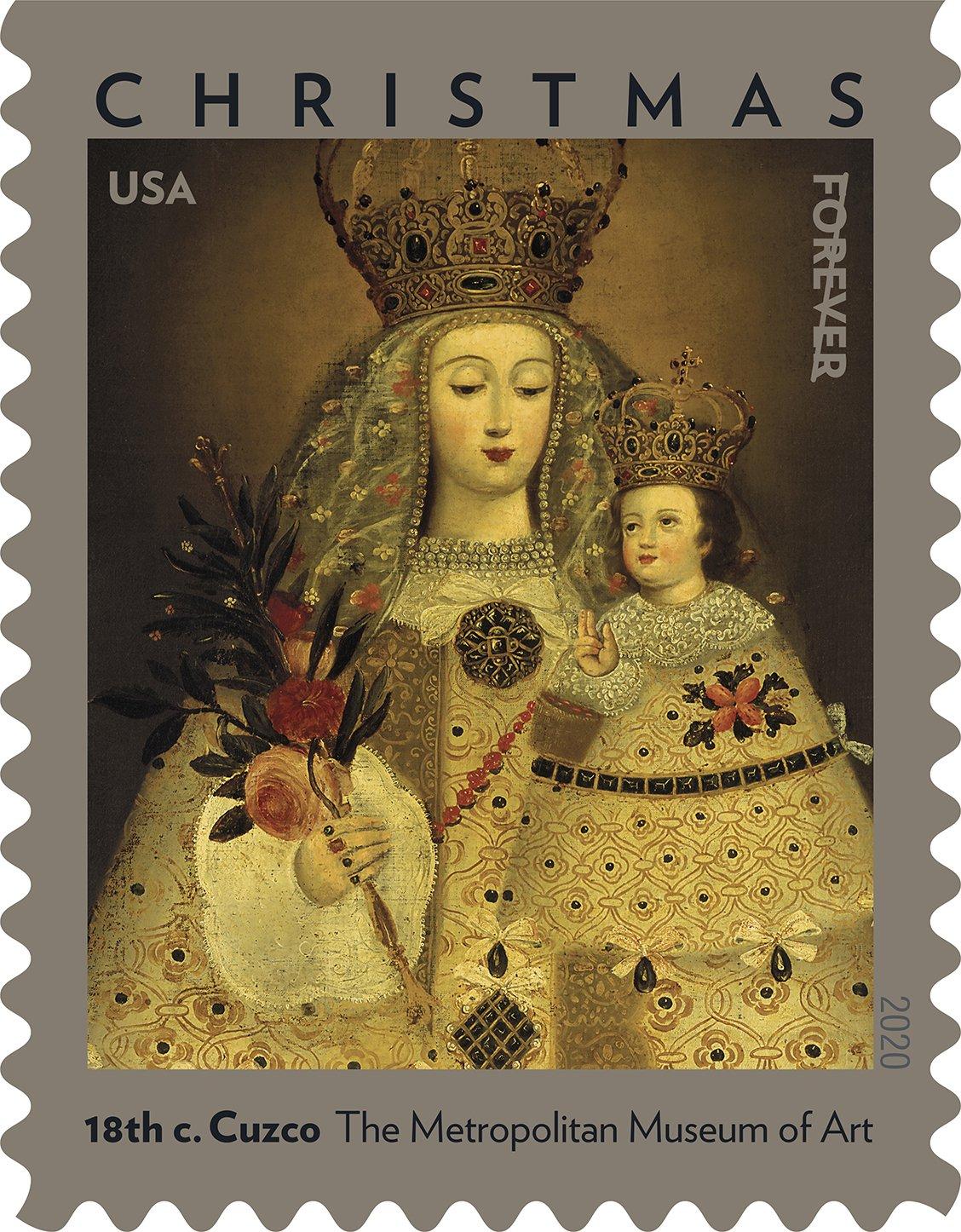 2020 Christmas stamp shows Peruvian painting of Our Lady of Guapulo