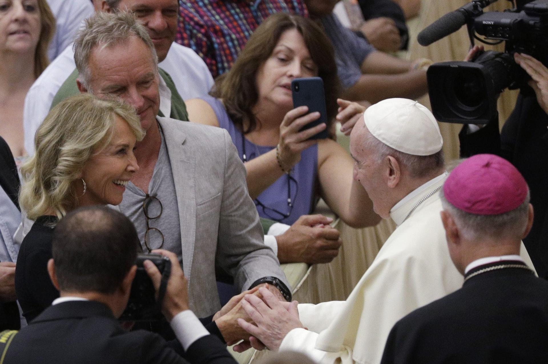 Pope Francis greets Sting, before singer tours Sistine Chapel