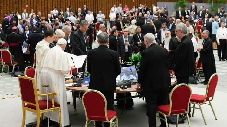 Participants in the Synod of Bishops on Synodality meet in the Vatican's Paul VI Hall on Oct. 13, 2023. (Credit: Vatican Media.)