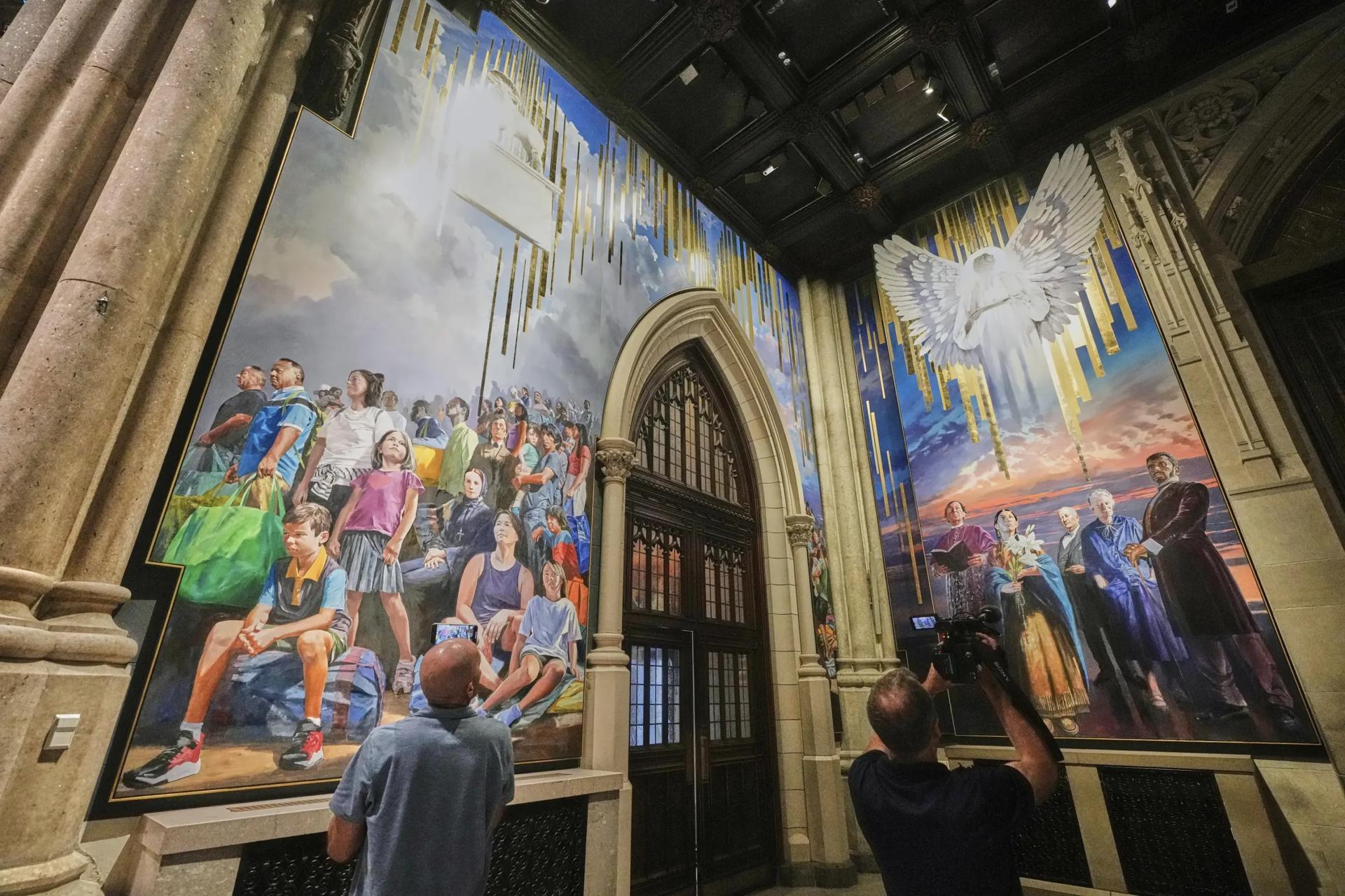 Massive mural honoring NYC immigrants fills entrance to St. Patrick’s Cathedral