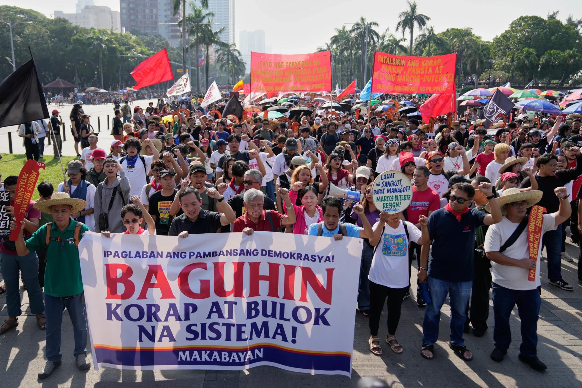 Thousands of demonstrators including Catholic clergy protest in the Philippines
