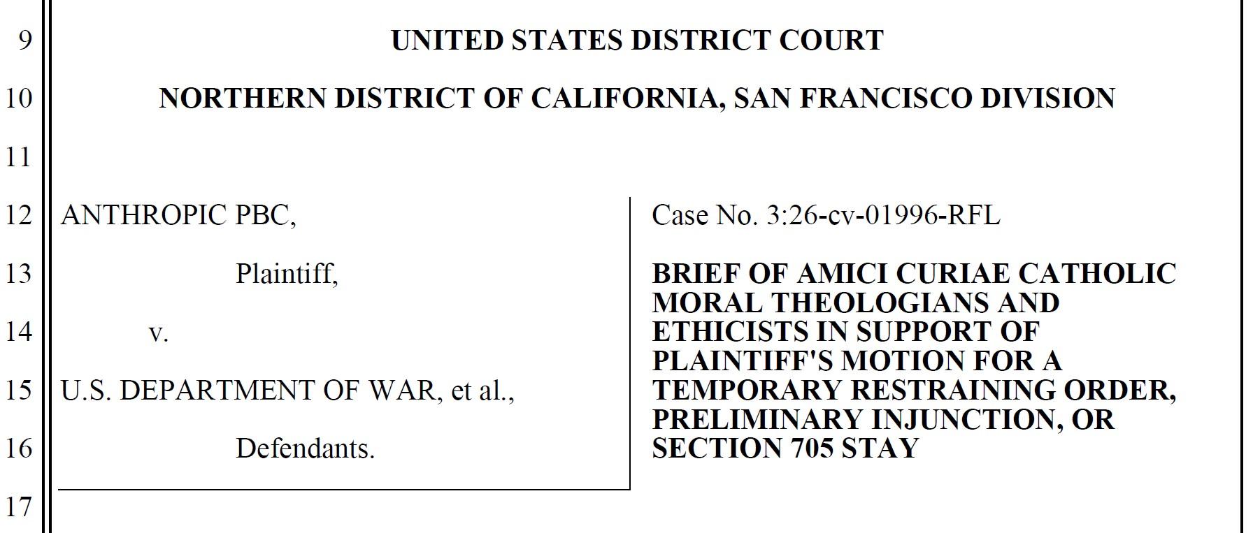 Prominent Catholic thinkers pen brief for embattled AI giant Anthropic