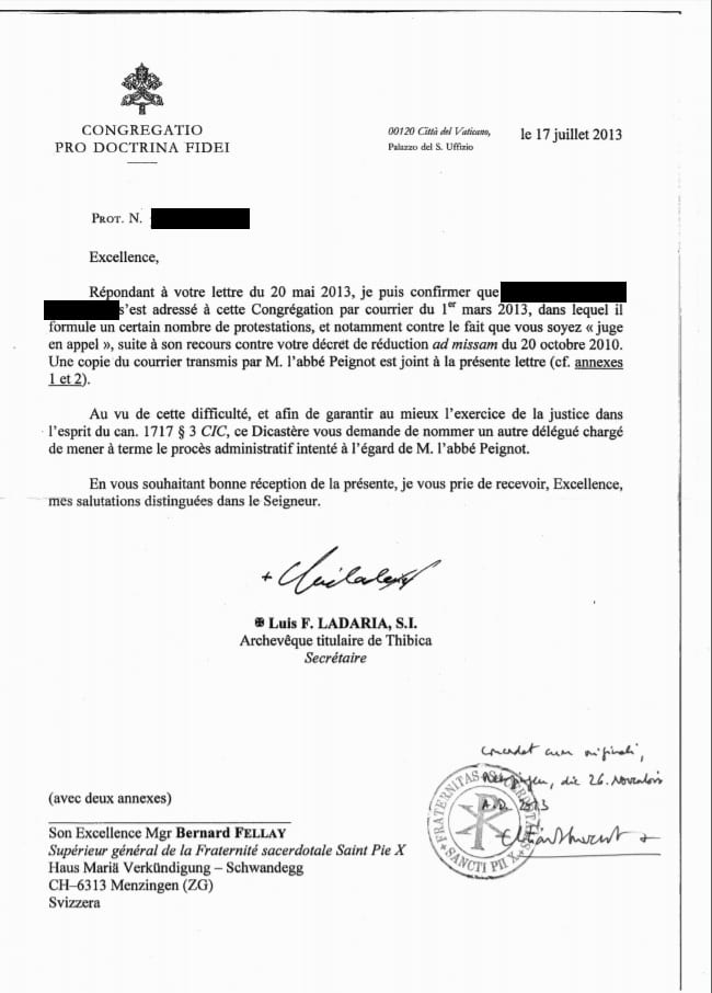 Letter from the Vatican's Congregation of the Doctrine of the Faith obtained by Uppdrag Granskning, regarding the case of the man being identified as Father P. (Credit: Courtesy of Uppdrag Granskning.)